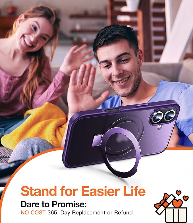 Chicfun 3-in-1 [Magnetic+Kickstand+Ring Holder] for iPhone 16 Case with Stand Ring Holder， Compatible with MagSafe, Military Shockproof Protective Kickstand Phone Case iPhone 16 Cover Purple
