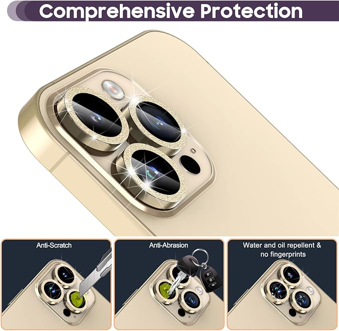 Suoman for iPhone 14 Pro Max Camera Lens Protector / 14 Pro Camera Lens Protector, Camera Cover Tempered Glass for iPhone 14 Pro Max 6.7 inch/for iPhone 14 Pro 6.1 inch [Perfectly Fit] - Bling -Gold