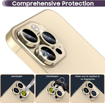 Suoman for iPhone 14 Pro Max Camera Lens Protector / 14 Pro Camera Lens Protector, Camera Cover Tempered Glass for iPhone 14 Pro Max 6.7 inch/for iPhone 14 Pro 6.1 inch [Perfectly Fit] - Bling -Gold