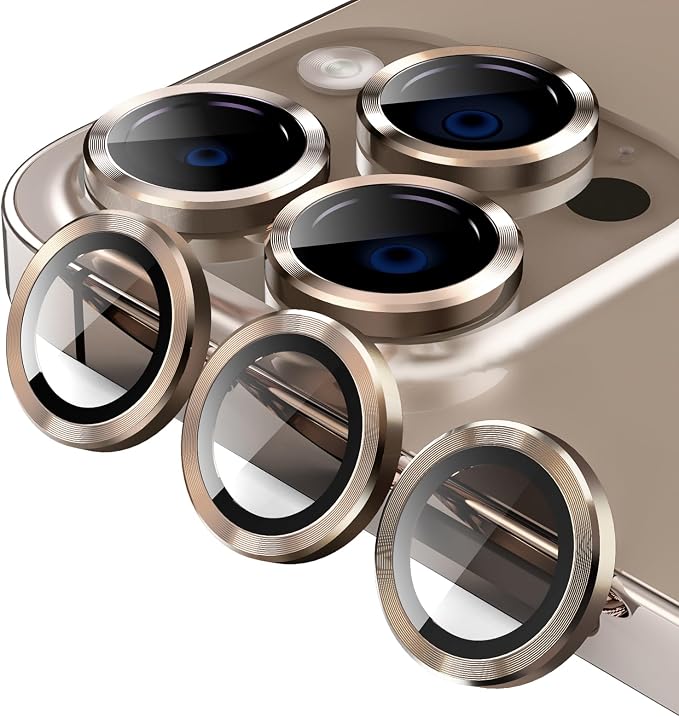 Jeluse Camera Lens Protector for iPhone 17 Pro Max/17 Pro/16 Pro Max/16 Pro/15 Pro Max/15 Pro/14 Pro Max/14 Pro, 9H Tempered Glass Screen Protector Cover Alignment Kit Metal Individual Ring