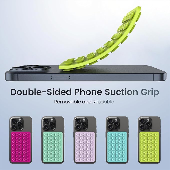 Double Sided Silicone Suction Phone Holder Mount, Silicon Accessory for iPhone and Android, Hands-Free Mirror Shower Phone Holder, TikTok Videos and Selfies (Green+Turquoise)