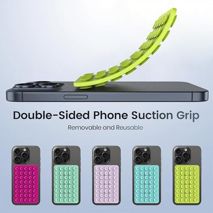 Double Sided Silicone Suction Phone Holder Mount, Silicon Accessory for iPhone and Android, Hands-Free Mirror Shower Phone Holder, TikTok Videos and Selfies (Green+Turquoise)
