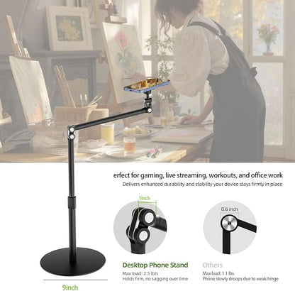 Magnetic Overhead Phone Stand for Desk - 360° Swivel & Tilt with MagSafe Compatible Holder, Cell Phone Stand Magnet Quick Mount for Recording, Cooking, Painting, Zoom Meetings, TikTok Live & Gaming