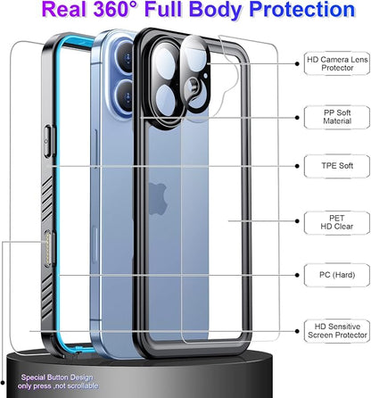 Temdan Compatible with iPhone 17 Case,Waterproof Built-in Screen & Camera Protector IP68 Underwater Full Body 17FT Military Dropproof Shockproof Phone Case 6.3"-Blue/Clear