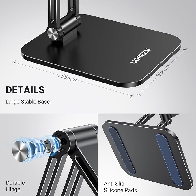 UGREEN Magnetic Phone Stand Compatible with MagSafe Holder for Desk Ergonomic Design Adjustable, Aluminum Cell Phone Stand Compatible for iPhone 17 Air 16 15 14 13 12 Pro Max and MagSafe Case, Black