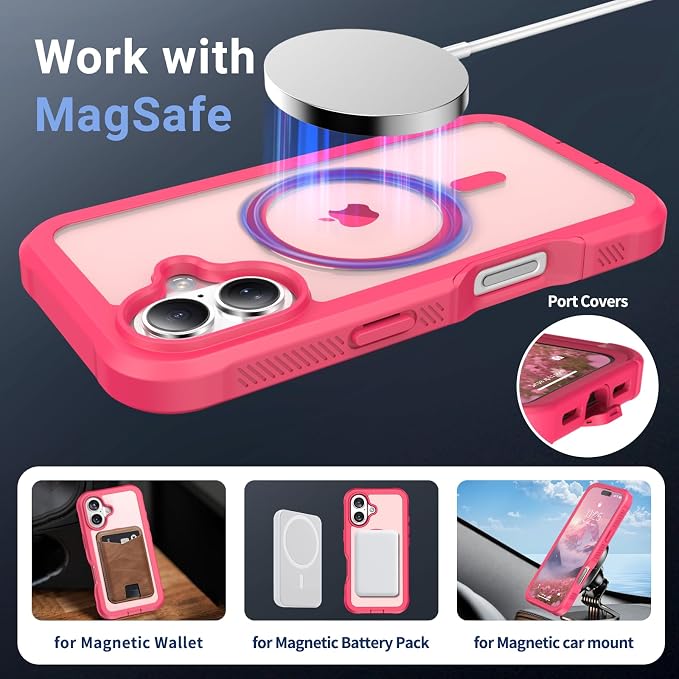 jaroco Magnetic for iPhone 16 Case, [Compatible with MagSafe][Military Grade Drop Protection][Heavy Duty Protection][Non-Slip][Shockproof] 2-Layer Durable Bumper Phone Case 6.1''-Rose