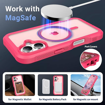jaroco Magnetic for iPhone 16 Case, [Compatible with MagSafe][Military Grade Drop Protection][Heavy Duty Protection][Non-Slip][Shockproof] 2-Layer Durable Bumper Phone Case 6.1''-Rose