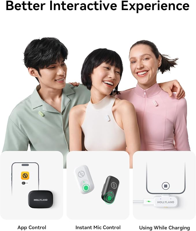 Hollyland Lark A1 Wireless Mini Microphone for iPhone 14/13/12 (2TX + Lightning RX) 48kHz/24-bit, 3-Level Intelligent Noise Cancel, Magnetic Microphone for YouTube, Podcast, Vlogging (Black)