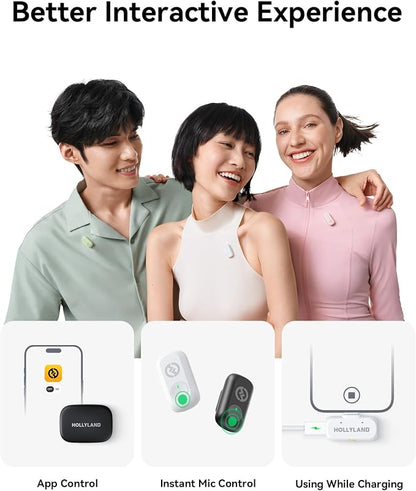 Hollyland Lark A1 Wireless Mini Microphone for iPhone 14/13/12 (2TX + Lightning RX) 48kHz/24-bit, 3-Level Intelligent Noise Cancel, Magnetic Microphone for YouTube, Podcast, Vlogging (Black)