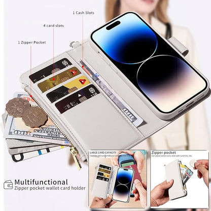 for iPhone 16 Pro Max(6.9 inches) Detachable Wallet Case with Crossbody.Multi-Function 2 in 1 Magnetic Wallet Case with Card Holder.Flip Strap Zipper Phone Case with Shoulder Straps