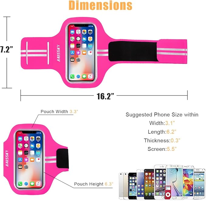 Running Sports Arm Band Strap Holder Pouch Case for Running Camping Cycling Workout Fits iPhone 6/7/8Plus Android Samsung Galaxy up to 5.5in (Pink)