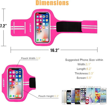 Running Sports Arm Band Strap Holder Pouch Case for Running Camping Cycling Workout Fits iPhone 6/7/8Plus Android Samsung Galaxy up to 5.5in (Pink)