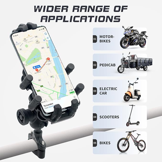 Motorcycle Phone Mount, 2025 Upgrade [Anti-Theft][Ultra-Stable] Bike Holder for Bicycle, Smartphone Handlebar Clamp Compatible with iPhone, Samsung, Other Cell Phone