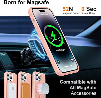 360° Magnetic Swivel Ring for iPhone 14 pro case, Built-in Metal Stand and Ring Holder, Magsafe Compatible, Military Grade Protection, Shock and Vibration Resistant- Pink