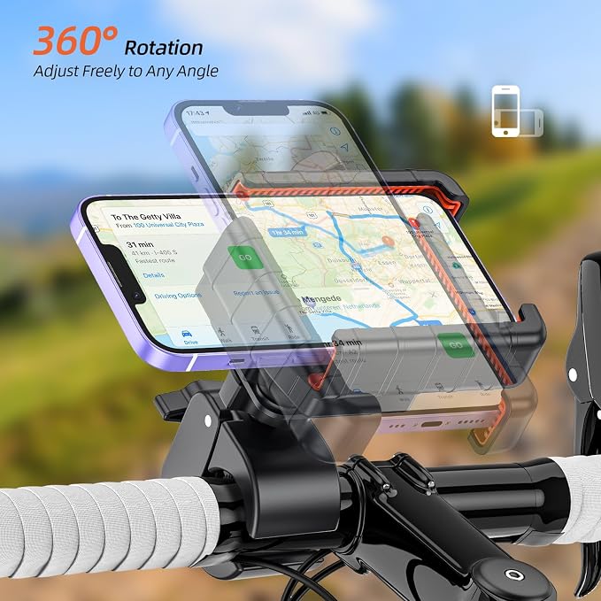 𝟑𝐫𝐝-𝐆𝐞𝐧 Anti Vibration Motorcycle Phone Mount Bike Phone Holder, E-Bike Handlebar Cell Phone Holder with Secure Lock, Electric Scooter Phone Holder for Bicycle/ATV Fit 4.7-7'' Phone