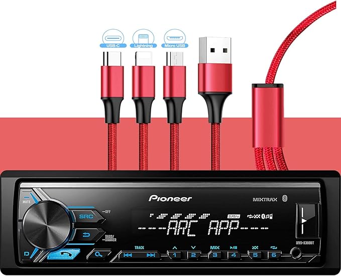 Pioneer MVH-X390BT Digital Media Receiver with Pioneer ARC app, MIXTRAX, Built-in Bluetooth and USB Direct Control for iPod/iPhone and Android Phones & zonoz 3 in 1 Multi USB Charging Cable (Bundle)