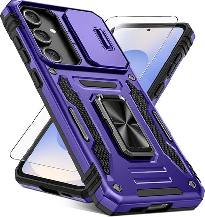 Caka for Samsung Galaxy S25 FE Case [HD Screen Protector] [Full Camera Lens Cover] [360°Rotated Kickstand Ring] [Heavy Duty Protection] Hard Rugged Protective Phone Cover for S25 FE - Purple