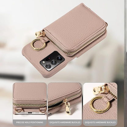 Wallet Case for Samsung Galaxy Note 20 Ultra 5G, Shoulder Strap Ring Buckle, Zipper Flip Organ Purse, Card Holder Phone Cover for Note20 Plus Notes 20Ultra Note20+ U + 20+ Twenty Not S20 Khaki
