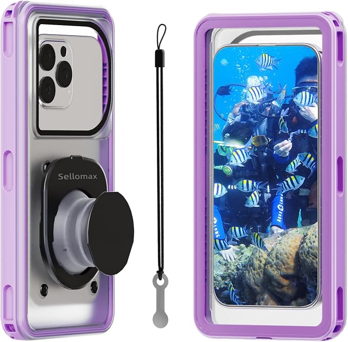 Premium Waterproof Phone Pouch with Lanyard,7.5'' Floating Waterproof Phone Case/Bag for Snorkeling IPX8/Underwater HD Photo/Touch Compatible with iPhone 17/16/15/14 Pro Max Samsungs-Purple