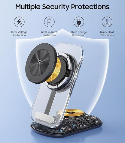3 in 1 Magnetic Wireless Charging Station for Samsung, Foldable MagSafe Charger Stand with Switchable Night Light for Galaxy S26/S25/Z Fold/Z Flip, Watch Charger for Galaxy Watch Ultra/8/7/6, for Buds