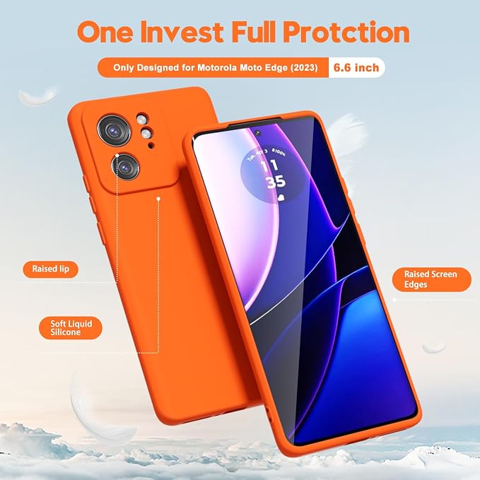 oakxco for Motorola Moto Edge 2023 Phone Case Liquid Silicone, Thin Slim Soft Rubber Gel TPU Plain Protective Simple Cover for Women Girl Cute, Matte Solid Color Aesthetic, Orange