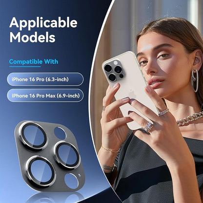 CloudValley for iPhone 16 Pro/iPhone 16 Pro Max Camera Lens Protector, [AR+AF 99% Transmittance] [Full Coverage] Ultra-HD Tempered Glass Cover, Metal Lens Screen Protective,Natural Titanium