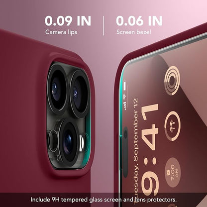 GONEZ Magnetic for iPhone 16 Pro Case, Compatible with MagSafe, [Screen Protector + Camera Lens Protector], Silicone Shockproof Anti-Scratch Protective Phone Case 6.3 inch, Maroon