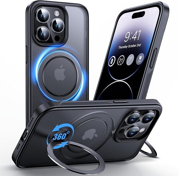 Anqrp 360° All-in-ONE Stand Case for iPhone 14 Pro with Rotatable Magnetic Kickstand Ring Holder, Compatible with MagSafe, MIL-Grade Shockproof iPhone 14 Pro Phone Case Cover 6.1" Black