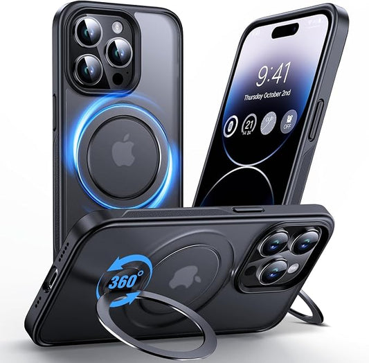 Anqrp 360° All-in-ONE Stand Case for iPhone 14 Pro with Rotatable Magnetic Kickstand Ring Holder, Compatible with MagSafe, MIL-Grade Shockproof iPhone 14 Pro Phone Case Cover 6.1" Black