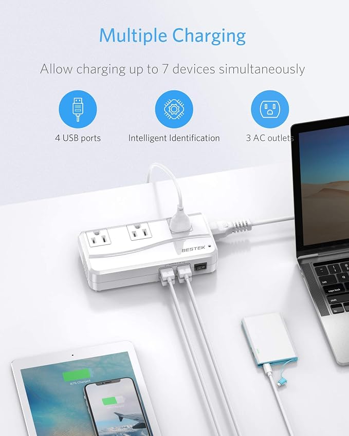 BESTEK Universal Travel Adapter 220V to 110V Voltage Converter with 4 USB | with UK/AU/US/EU Worldwide Plug Adapter