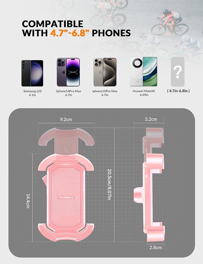 ROCKBROS Motorcycle Phone Mount, Motorcycle Phones Holder with Security Lock, Shockproof Phone Holder for Motorcycles, Adjustable Motorcycles Phone Holder Mount, Suitable for 4.7”-6.8” Phone