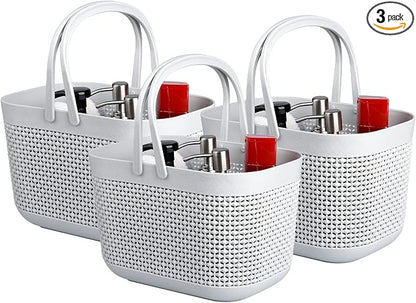 UUJOLY Plastic Organizer Storage Baskets with Handles, Shower Caddy Bins Organizer for Bathroom and kitchen (3 Pack, Grey)
