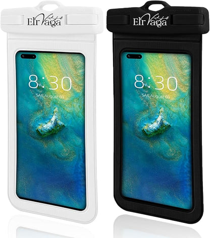 2 Pack IPX8 Waterproof Phone Pouch for iPhone 16/15/14/13 Pro Max Plus (7.2 Inch) - Swimming, Diving, Snorkeling, Snowproof - Touchscreen Friendly Underwater Photography Dry Bag (Black&White)