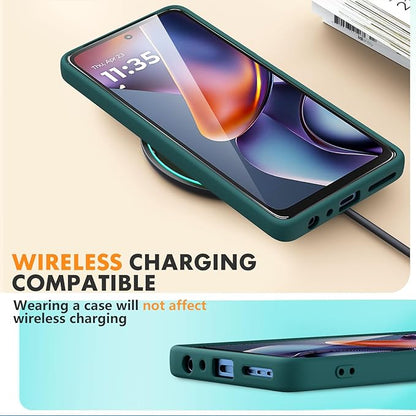 for Motorola Moto G 2025 Case, 2 Pack Tempered Glass Screen Protectors, Soft TPU Liquid Silicone Shockproof Gel Case-Midnight Green