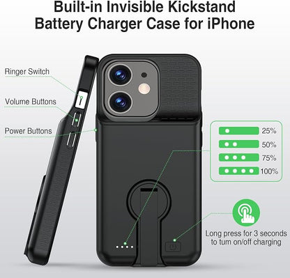 BOPPS Battery Case for iPhone 12 Pro/12 with Stand【Support Carplay】 Real Powerful 7000mAh Portable Charger Case 360°Protection Rechargeable Extended Charging case for iPhone 12，12 pro -Black