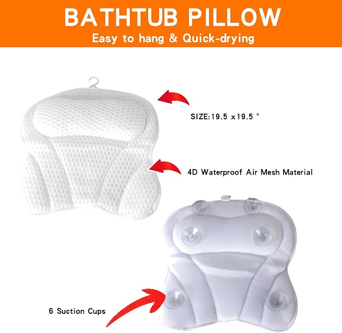 Bathtub Tray Table with Mirror and Bath Pillow, Expandable and Foldable Bamboo Bath Tray for Tub Soft and 4D Mesh Bathtub Pillow Luxury Bath Accessories Spa Gifts