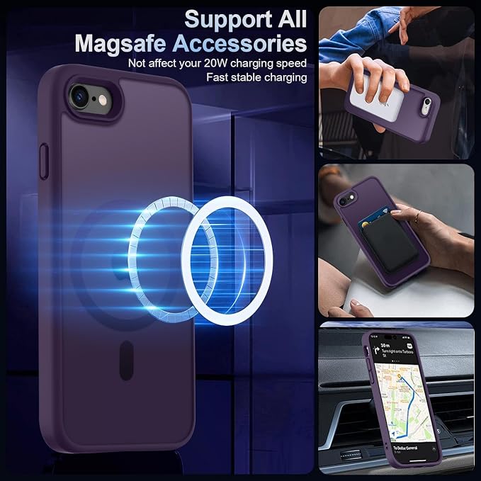 MOCCA Strong Magnetic for iPhone SE Case 2022/iPhone SE 2020 Case/iPhone 7 Case/iPhone 8 Case [Compatible with Magsafe] Slim Thin Translucent Matte Protective Cover Phone Case 4.7'', Deep Purple