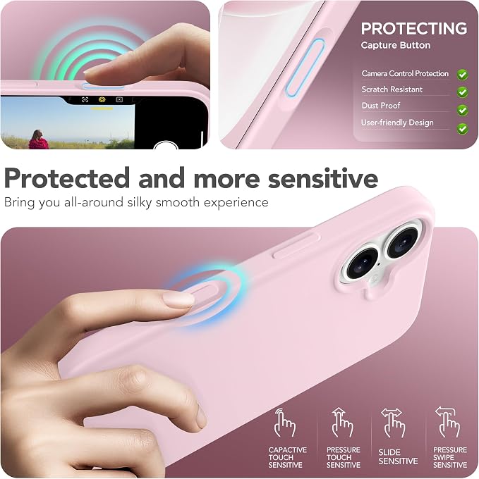 GONEZ Magnetic for iPhone 17 Case, Compatible with MagSafe, [Screen Protector + Camera Lens Protector], Liquid Silicone Anti-Scratch Shockproof Protective Phone Case 6.3 inch, Pastel Pink