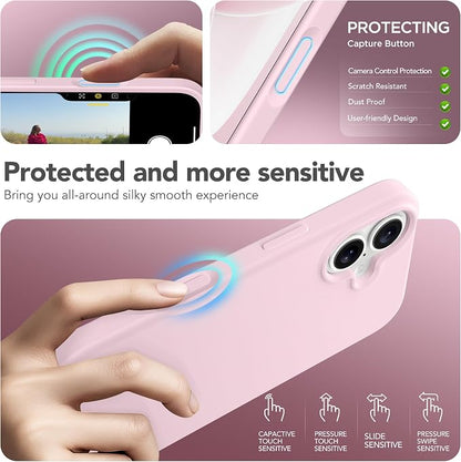 GONEZ Magnetic for iPhone 17 Case, Compatible with MagSafe, [Screen Protector + Camera Lens Protector], Liquid Silicone Anti-Scratch Shockproof Protective Phone Case 6.3 inch, Pastel Pink