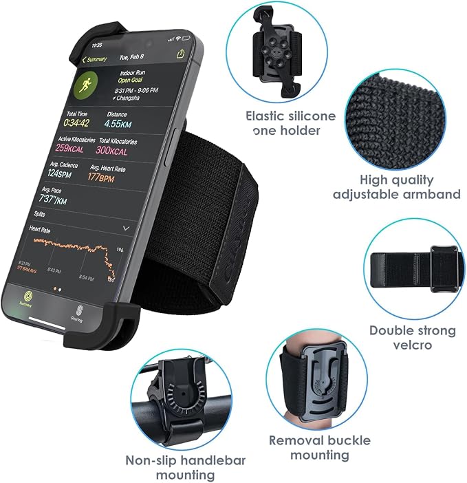 Cikyner Running Armband with Suction Cup, 3 in 1 Phone Holder Sports Armband Bicycle Phone Holder 360° Rotatable & Detachable Running Phone Armband for 4.5-7'' iPhone for Gym Hiking