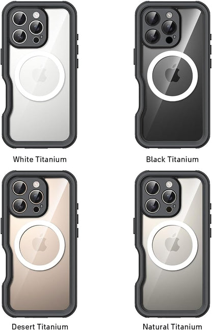 Waterproof Phone Case for iPhone 16 Pro Max, [Compatible with Magsafe] [IP68 Underwater] [Built-in Screen Protector & Glass Camera Protector] Full Body Shockproof Cover with Lanyard Black/Clear