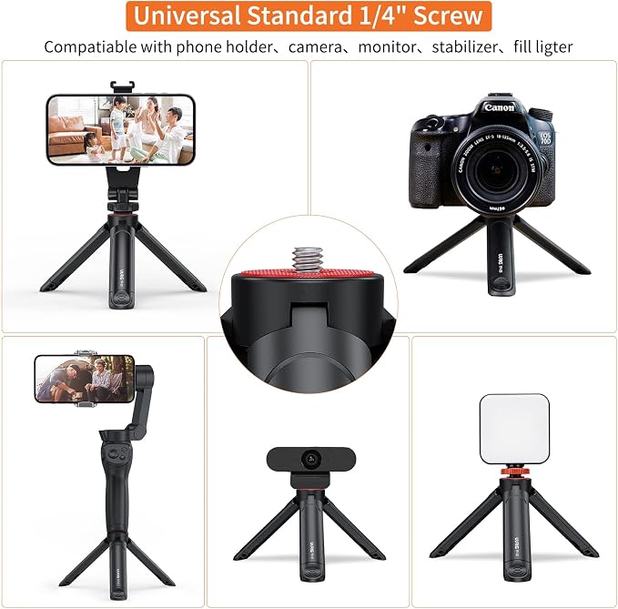 UURIG TP05 Extendable Mini Camera Tripod, Portable Selfie Stick Handle Grip Desktop Webcam Tripod with 1/4" Screw for DSLR Camera Webcam Phone Holder Selfie Stick Vlog Tripod