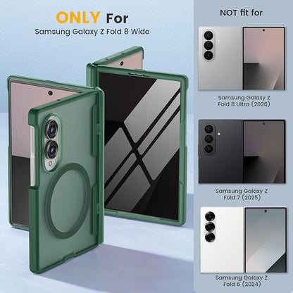 Caka Magnetic for Samsung Galaxy Z Fold 8 Case with Hinge Protection Green | Compatible with MagSafe, Built-in Outer Screen Protector, Hinge Guard, Translucent Matte Back, 360° Hybrid Drop Defense
