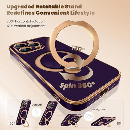 GolbinBox for iPhone 15 Pro Max Case with 360° Spin Magnetic Stand,[Compatible with Magsafe] [Military Protection][Built-in Ring Holder] Shockproof Phone Case for 15 Pro Max, Purple