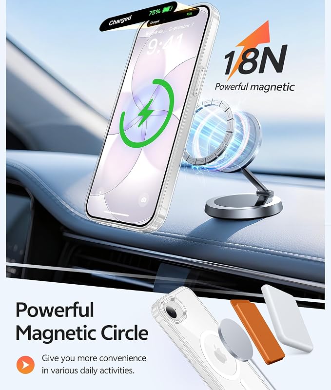 FNTCASE for iPhone 17e/ iPhone 16e Case, Fit for Magsafe, Screen Protector | Anti Yellowing Magnetic Back, 14FT Military Grade Drop Protection, Shockproof Protective Phone Cover, Transparent