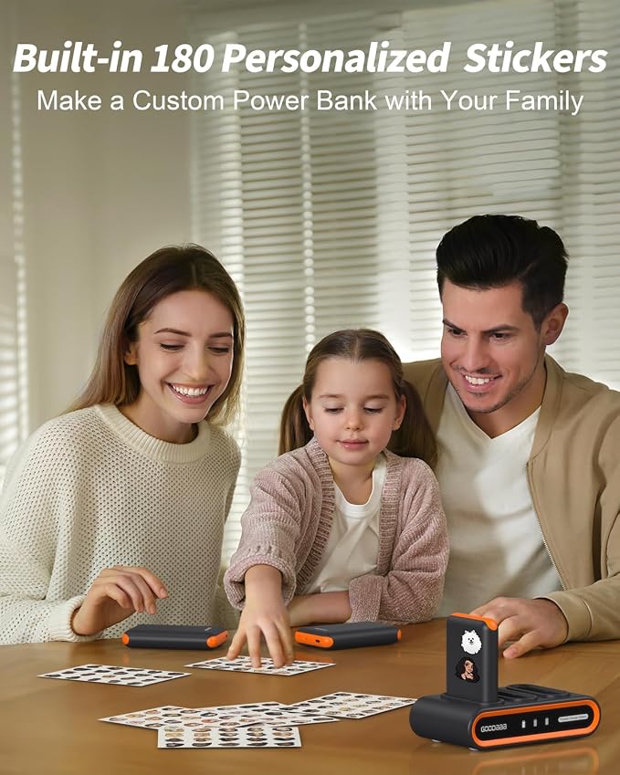GOODaaa Portable Charger, 3-Pack 10000mAh Slim Power Bank Built in Cables, 3 Outputs 1 Inputs Family Power Hub for All Mobile Devices, Charging Station Set Includes 140 DlY Stickers, for Home,Office