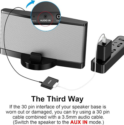 ZIOCOM 30 Pin Bluetooth Adapter Receiver for Bose iPod iPhone SoundDock and Other 30 pin Dock Speakers with 3.5mm Aux Cable(Not for Car and Motorcycles), Black