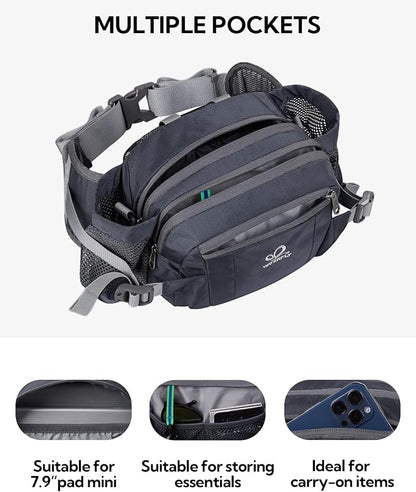WATERFLY Fanny Pack Waist Bag: Fannie Pack 2 Water Bottle Holders Lumbar Belt Hiking Walking Running Jogging Camping Large Woman Man (Bottle Not Included)