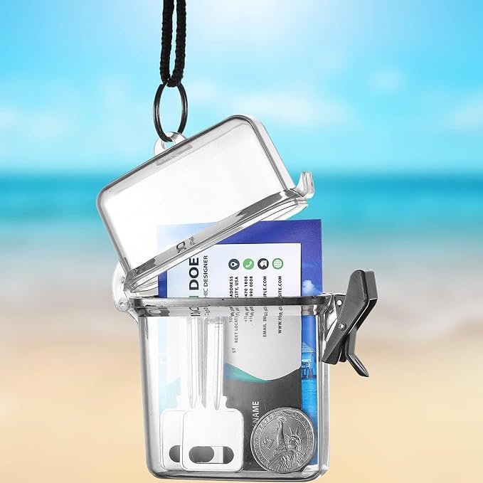 Outus 3 Pcs Waterproof ID Badge Holder Case with Waterproof Buckle Floating Sports Case Locker with Adjustable Hanging Rope Plastic Card Dry Box(Clear,4.72 x 2.95 x 1.57 in,Classic)