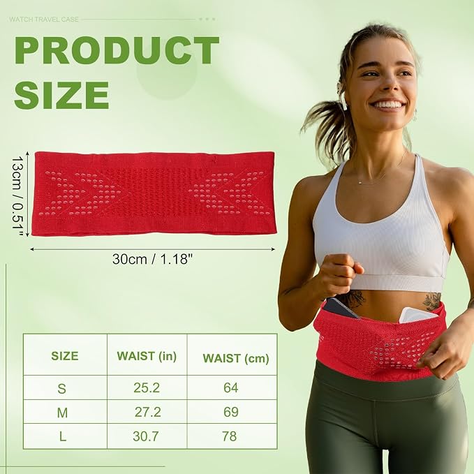 Slim Running Belt, Running Fanny Pack Phone Holder for Women Men Waist Bag Moisture Wicking Storage Belts Bag- Fitting for (Storage Phone-Travel- Sports- Hiking) Red & S